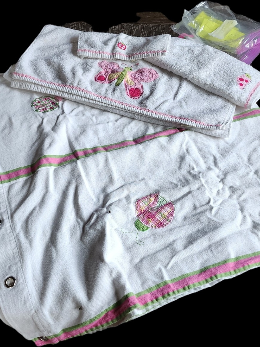 Pottery Barn Kids White Shirt with Pink and Green Trim